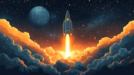 Obraz premium desenho de foguete indo para o espaço 