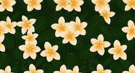 Tropical Plumeria Flowers with Green Leaves Pattern Design for Summer