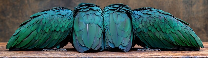 Fototapeta premium Green parrots resting on wood.