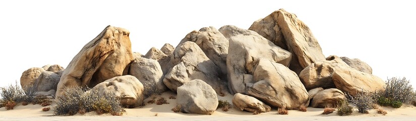 Surrealistic rock formations on a white background