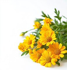 Blooming Yellow Daisies on White Background Perfect for Floral Design Projects