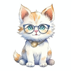 watercolors Cute cool cat wearing glasses illustration