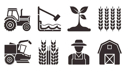 Farm Equipment and Crops Icons Agriculture Vector Graphics © AkeemAsmaa