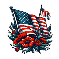 American flag vector illustration of Memorial Day isolated on transparent background