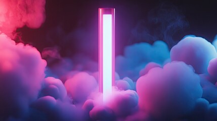 Neon Light in Pink Blue Smoke Clouds.