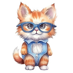 watercolors Cute cool cat wearing glasses illustration