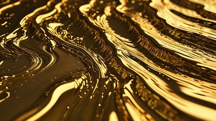 A stunning close-up of flowing molten gold with smooth, reflective textures, creating a sense of luxury, wealth, and exclusivity.