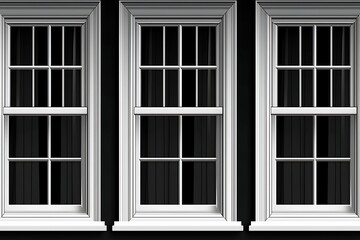 Three white windows, dark wall