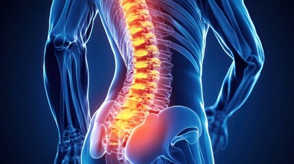 Lumbar spine pain anatomy, medical illustration, x-ray, lower back, healthcare