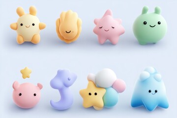 Obraz premium Cute, pastel-colored, 3D character designs