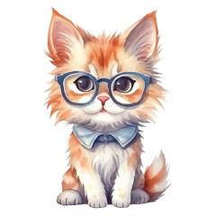 watercolors Cute cool cat wearing glasses illustration