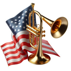 Patriotic Melody Golden Trumpet and American Flag Tribute isolated on transparent background