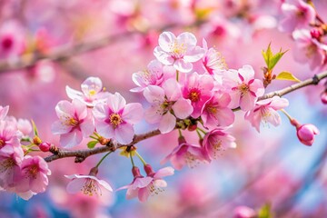 Naklejka premium Close up branch with pink sakura blossoms.