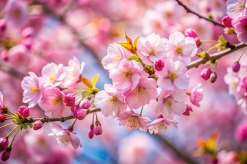 Obraz premium Close up branch with pink sakura blossoms.