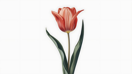 Obraz premium Detailed vibrant botanical illustration of a single coral-red tulip