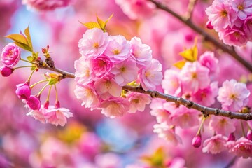 Obraz premium Close up branch with pink sakura blossoms.