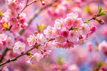 Fototapeta premium Close up branch with pink sakura blossoms.