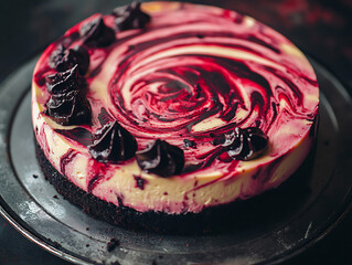 Cherry Cheesecake decorated with red eclipse motifs