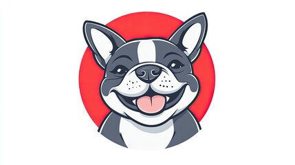 Happy French Bulldog portrait, red circle background, pet illustration