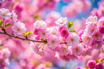 Naklejka premium Close up branch with pink sakura blossoms.