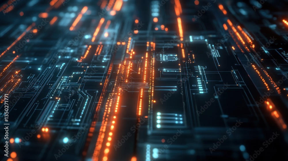 Poster abstract digital circuit board with glowing lines and patterns