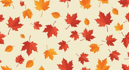 Fototapeta premium Autumn Leaf Pattern with Red and Yellow Leaves on Beige Background