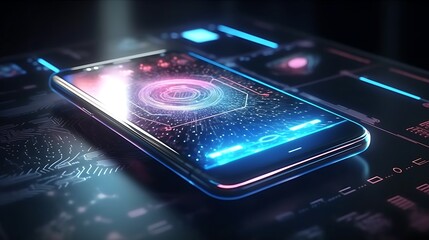Modern smartphone with futuristic digital interface high resolution pictures