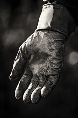 A close-up shot of a dirty hand with dirt and grime accumulated on the skin