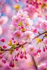 Obraz premium Close up branch with pink sakura blossoms.