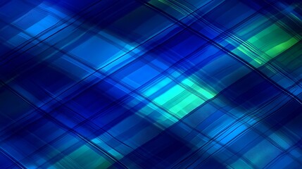 Abstract blue and green diagonal plaid pattern.