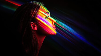 Woman for Rainbow Light, Profile, Dark Studio.