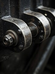 A close-up view of a machine with visible bolts and machinery