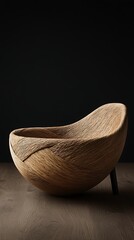 Fototapeta premium Hand-carved Oak Bowl for Dark Studio.