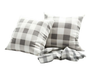 Gray and White Checkered Pillows and Throw Blanket, PNG