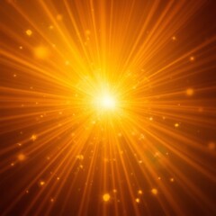 Obraz premium Warm orange and yellow tones highlight a central light burst with radiant beams, featuring a glowing core and lens flare, along with the 