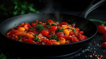 Colorful bell pepper and tomato saut?