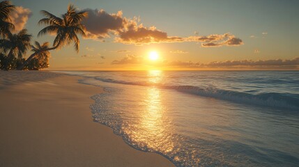 Obraz premium Tropical Sunset Beach Idyllic Ocean Shore Scene