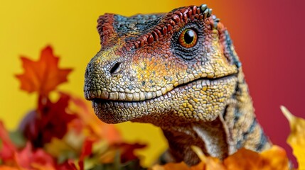 Fototapeta premium The design of a vintage Halloween zombie dinosaur t-shirt stands out against its background, evoking a festive Halloween event that everyone enjoys, from Stock