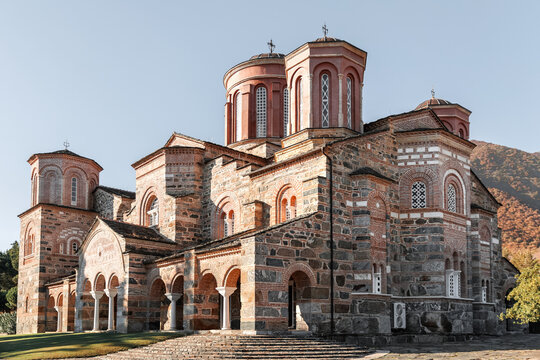 Byzantine Orthodox Monastery of Timios Prodromos at Akritochori near Serres and Lake Kerkini, Macedonia Greece, located on Menikio Mountain, tourist destination