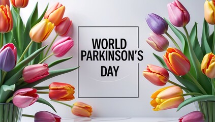 Colorful tulips celebrating World Parkinson's Day, symbolizing hope and awareness.