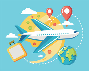 Travel Illustration. Airplane Flying Around the World