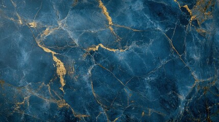 Blue marble and gold abstract background texture. Indigo ocean blue marbling with natural luxury style swirls of marble and gold powder.