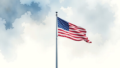 Obraz premium American flag waving against cloudy sky