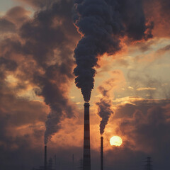 Smokestack releasing pollution smoke and gases into the atmosphere 