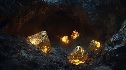 Luminous Golden Crystals in Dark Cave