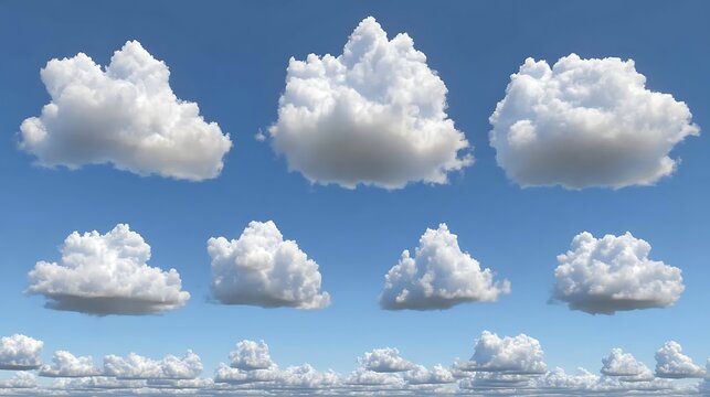Cumulus cloudscape against a clear blue sky.