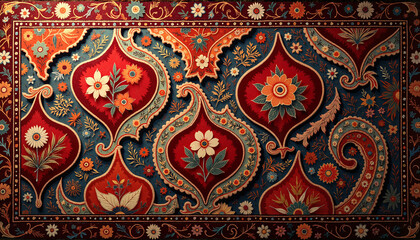 Luxurious Persian paisley patterns with floral decor, cultural richness