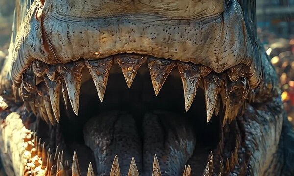 Close-Up of An Enormous Shark Mouth Revealing Fearsome Teeth and Gaping Jaw in An Ocean Habitat Filled with Marine Life