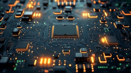 Obraz premium Circuit board with glowing CPU