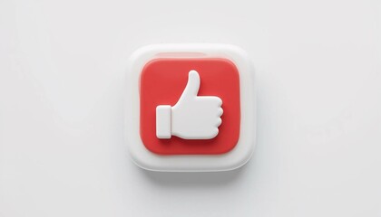 Clipart 3D d'un Like des réseaux sociaux, isolé sur fond blanc.